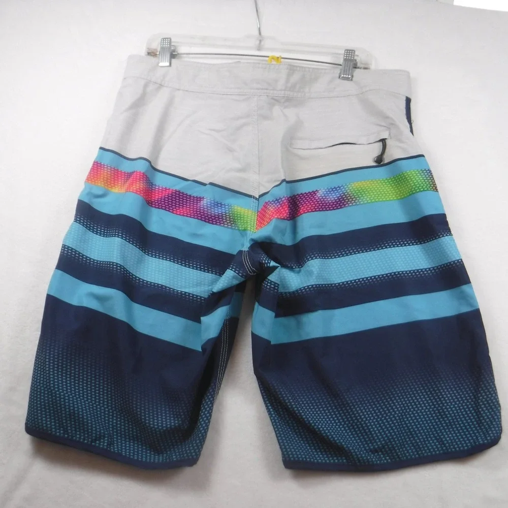 Banana Boat Mens Board Shorts Large Vail Striped Blue Rainbow UPF 50 Fast‎ Dry